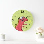かわいい火の息の漫画Tレックス恐竜の子供 ラージ壁時計 (ホーム)