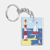 かわいい灯台とボートのシーサイドアート キーホルダー (正面左)