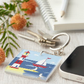 かわいい灯台とボートのシーサイドアート キーホルダー (正面右)