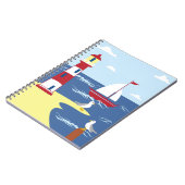 かわいい灯台とボートのシーサイドアート ノートブック (左側)