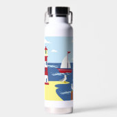 かわいい灯台とボートシーサイドイラストレーション ウォーターボトル (正面)