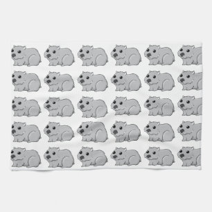 かわいい灰色か灰色の漫画Wombat キッチンタオル