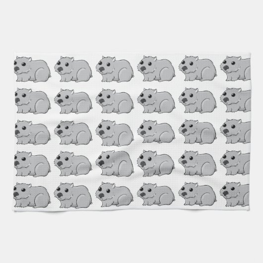 かわいい灰色か灰色の漫画Wombat キッチンタオル (横)