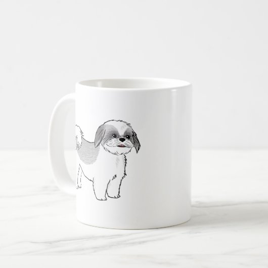 かわいい灰色と白のシーズー(犬)Tzuアニメの犬 コーヒーマグカップ (正面左)