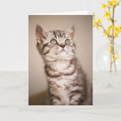 かわいい灰色のイギリスの短い髪の子ネコ(青い虎猫) カード (黄色い花)