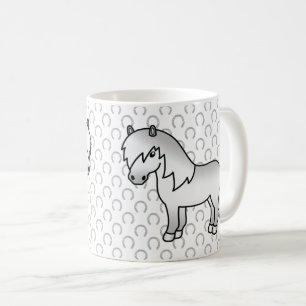 かわいい灰色のシェトランドポニーのキャラクターイラスト コーヒーマグカップ