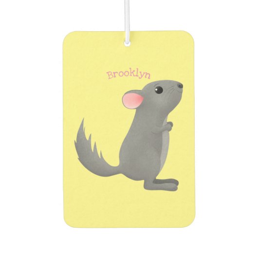 かわいい灰色のチンチラ漫画イラストレーション カーエアーフレッシュナー (正面)