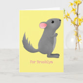 かわいい灰色のチンチラ漫画イラストレーション カード (黄色い花)