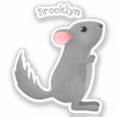 かわいい灰色のチンチラ漫画イラストレーション シール (正面)