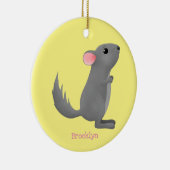 かわいい灰色のチンチラ漫画イラストレーション セラミックオーナメント (右)