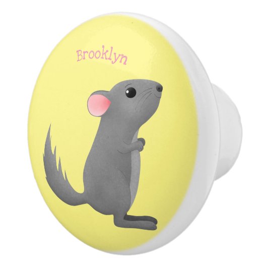 かわいい灰色のチンチラ漫画イラストレーション セラミックノブ (右)