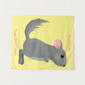 かわいい灰色のチンチラ漫画イラストレーション タペストリー (正面(横))