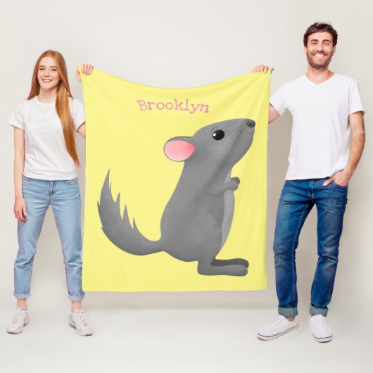 かわいい灰色のチンチラ漫画イラストレーション フリースブランケット (インサイチュ)