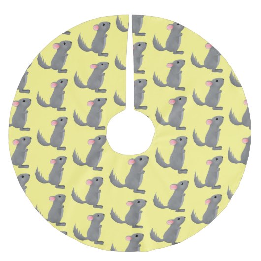 かわいい灰色のチンチラ漫画イラストレーション ブラッシュドポリエステルツリースカート (正面)