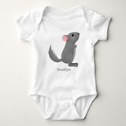 かわいい灰色のチンチラ漫画イラストレーション ベビーボディスーツ (正面)