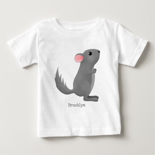 かわいい灰色のチンチラ漫画イラストレーション ベビーTシャツ (正面)