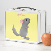 かわいい灰色のチンチラ漫画イラストレーション メタルランチボックス (インサイチュ)