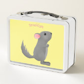 かわいい灰色のチンチラ漫画イラストレーション メタルランチボックス (裏面)