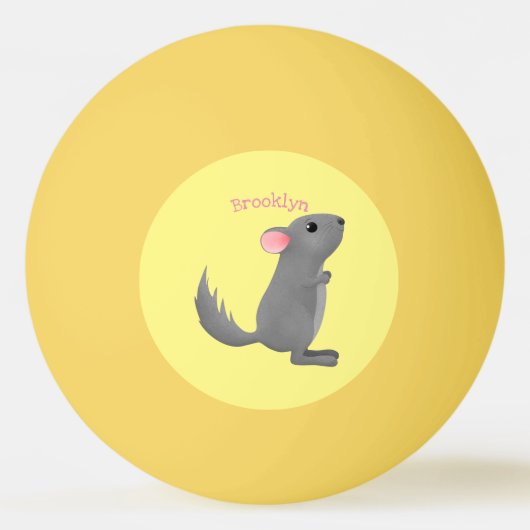 かわいい灰色のチンチラ漫画イラストレーション 卓球ボール (正面)