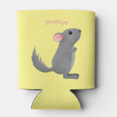 かわいい灰色のチンチラ漫画イラストレーション 缶クーラー (裏面)