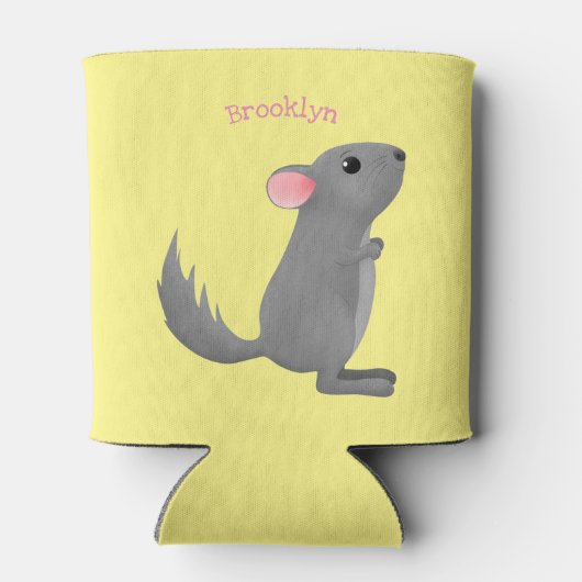 かわいい灰色のチンチラ漫画イラストレーション 缶クーラー (裏面)