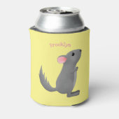 かわいい灰色のチンチラ漫画イラストレーション 缶クーラー (缶裏面)