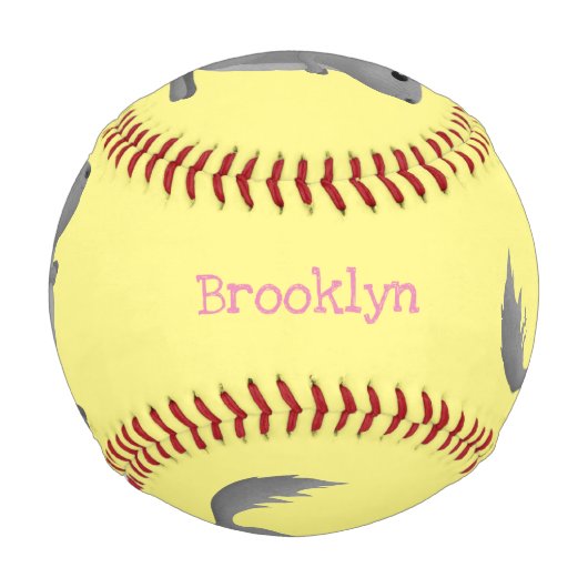 かわいい灰色のチンチラ漫画イラストレーション 野球ボール (裏面)