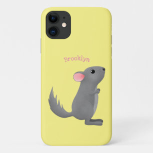かわいい灰色のチンチラ漫画イラストレーション iPhone 11 ケース