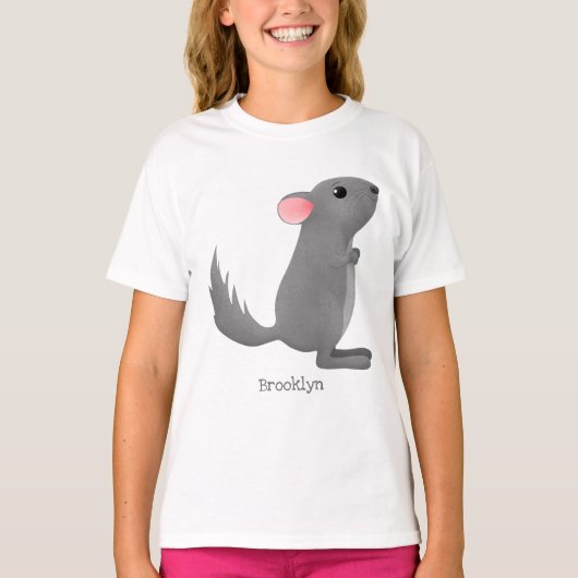 かわいい灰色のチンチラ漫画イラストレーション Tシャツ (正面)
