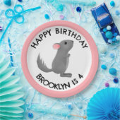 かわいい灰色のピンクのチンチラパーソナライズされた誕生日 ペーパープレート (パーティー)