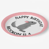 かわいい灰色のピンクのチンチラパーソナライズされた誕生日 ペーパープレート (アングル)