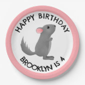 かわいい灰色のピンクのチンチラパーソナライズされた誕生日 ペーパープレート (正面)