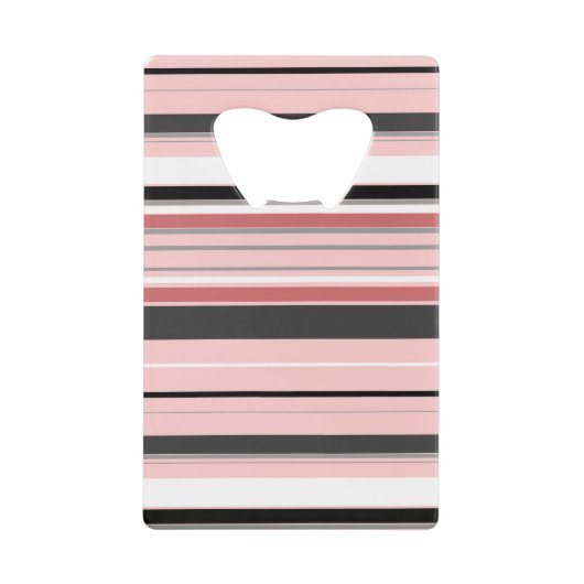 かわいい灰色のピンクストライプ色 クレジットカード栓抜き (正面)