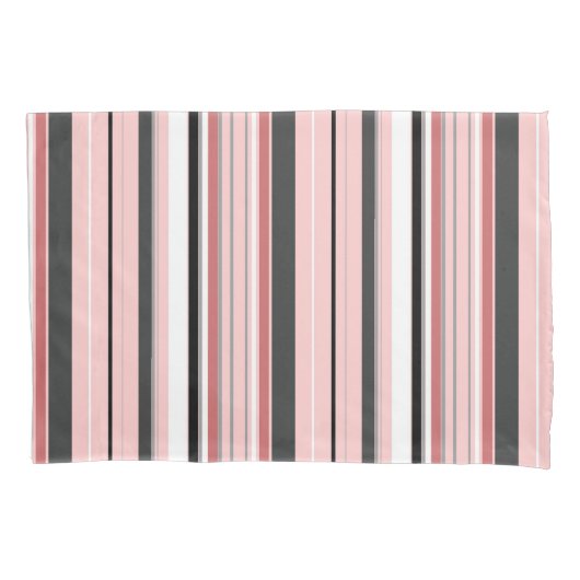 かわいい灰色のピンクストライプ色 枕カバー (正面左)