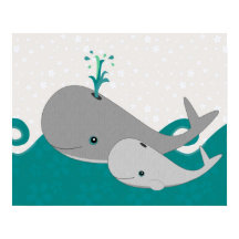 かわいい灰色のベビークジラon the Waves Cartoon