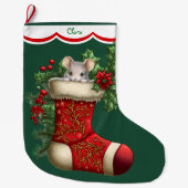 かわいい灰色のマウスのぞき ラージクリスマスストッキング (正面)