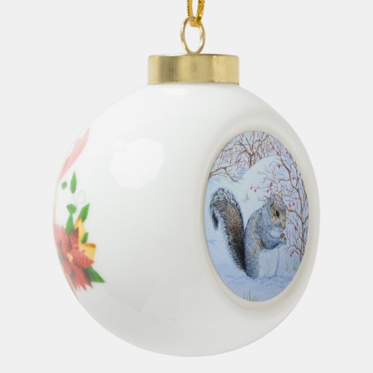 かわいい灰色のリス雪のシーン野生動物のクリスマス セラミックボールオーナメント (左)