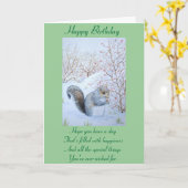 かわいい灰色のリス雪のシーン野生動物 カード (黄色い花)