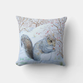 かわいい灰色のリス雪のシーン野生動物 クッション