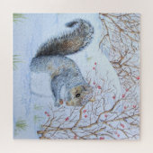 かわいい灰色のリス雪のシーン野生動物 ジグソーパズル (横)