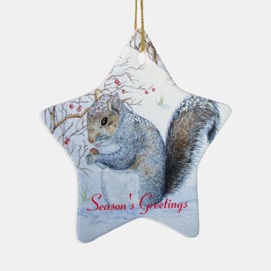 かわいい灰色のリス雪のシーン野生動物 セラミックオーナメント (右)