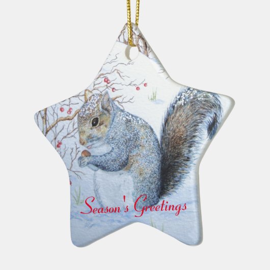 かわいい灰色のリス雪のシーン野生動物 セラミックオーナメント (左)