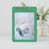 かわいい灰色のリス 雪の景色 野生動物 クリスマス 招待状 (スタンド正面)
