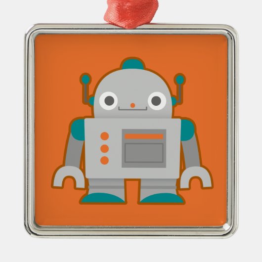 かわいい灰色のロボット メタルオーナメント (正面)