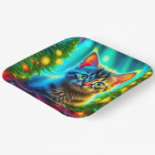 かわいい灰色の子猫とクリスマスツリー ペーパープレート (傾斜あり)