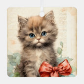 かわいい灰色の子猫のクリスマス メタルオーナメント (正面)