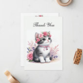 かわいい灰色の子猫の女の子の誕生日ありがとう ノートカード (正面/裏面インサイチュ)