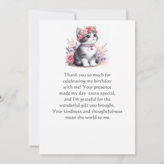 かわいい灰色の子猫の女の子の誕生日ありがとう ノートカード (裏面)