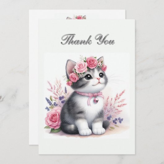 かわいい灰色の子猫の女の子の誕生日ありがとう ノートカード (正面/裏面)