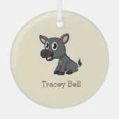 かわいい灰色の小さなロバのクリーム ガラスオーナメント (正面)